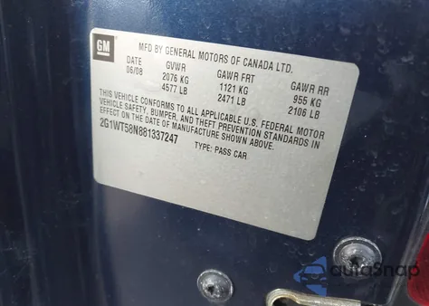 2008 Chevrolet Impala Lt z USA, uszkodzony, nr VIN 2G1WT58N881337247